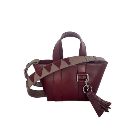 Sharktooth Bag Strap in Veg. Tanned Leather - Burgundy & Grey